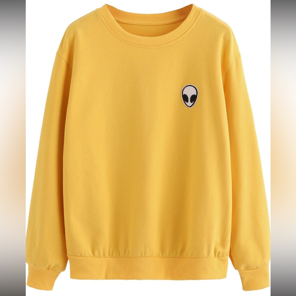 SweatyRocks Women’s Alien Patch Long Sleeve Pullover Crewneck Sweatshirt Size XL